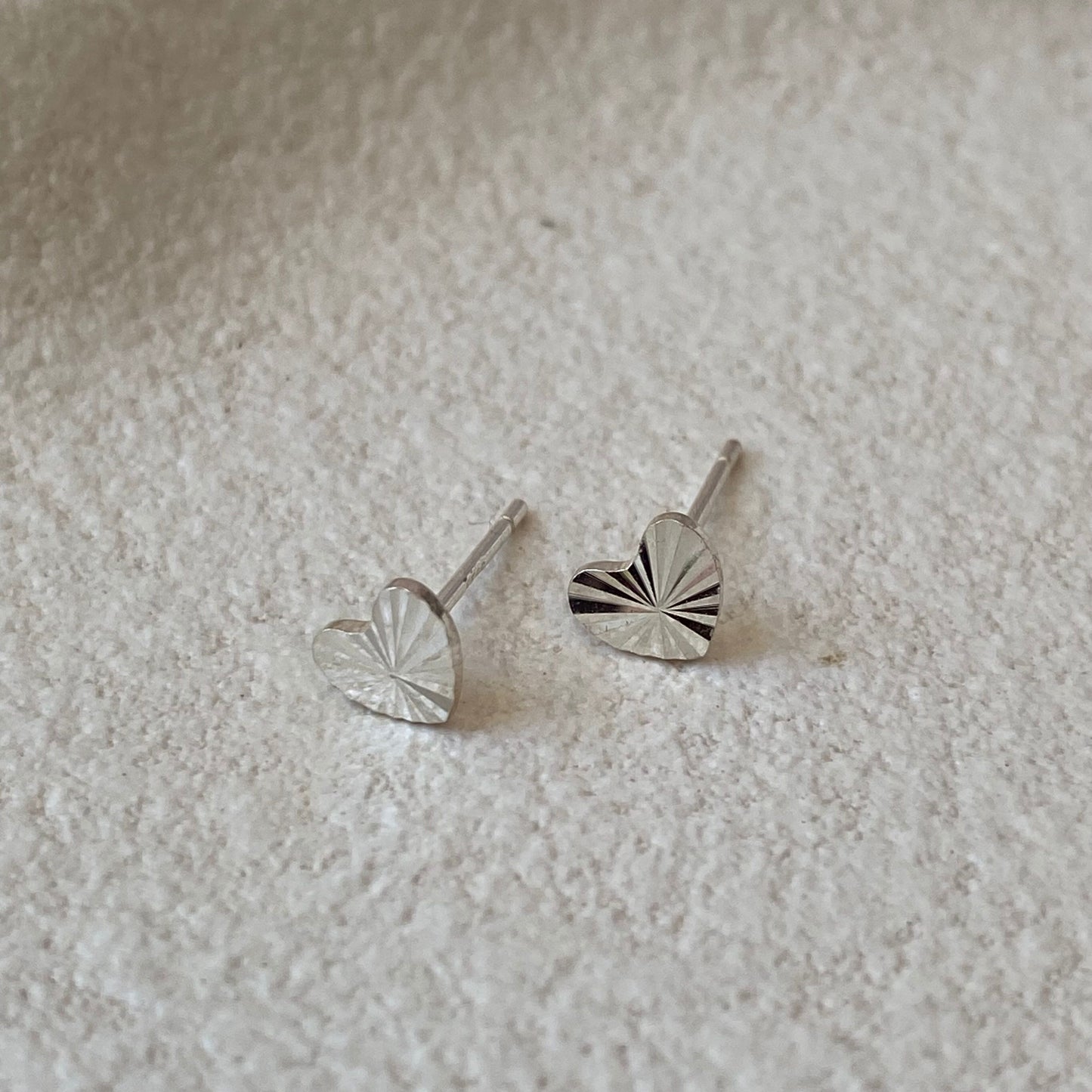 Pressed Heart Studs Silver