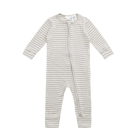 Organic Cotton Modal Frankie Onepiece - Narrow Stripe Gazelle/Oat
