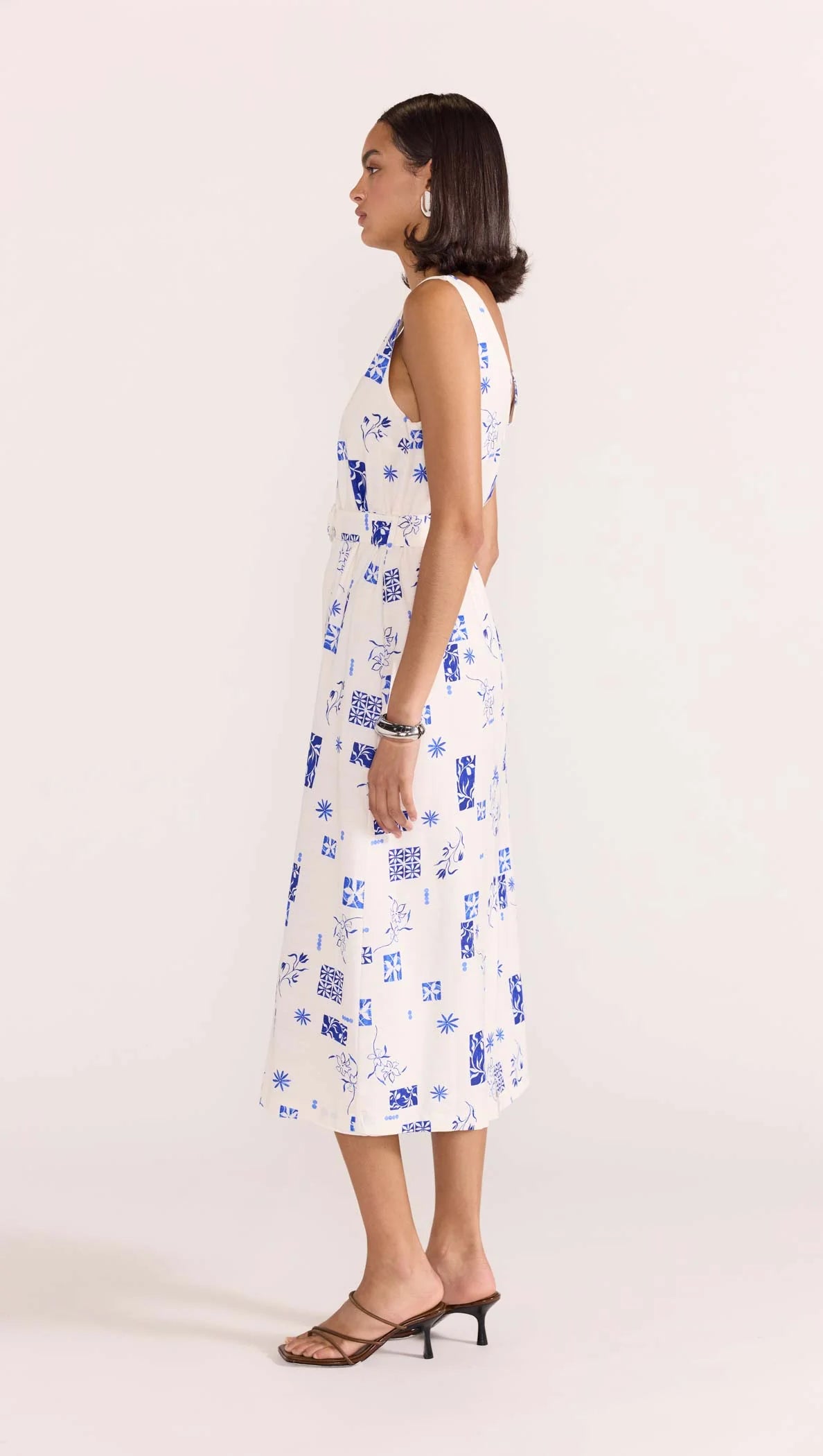 Marella Belted Midi Dress - White/Blue