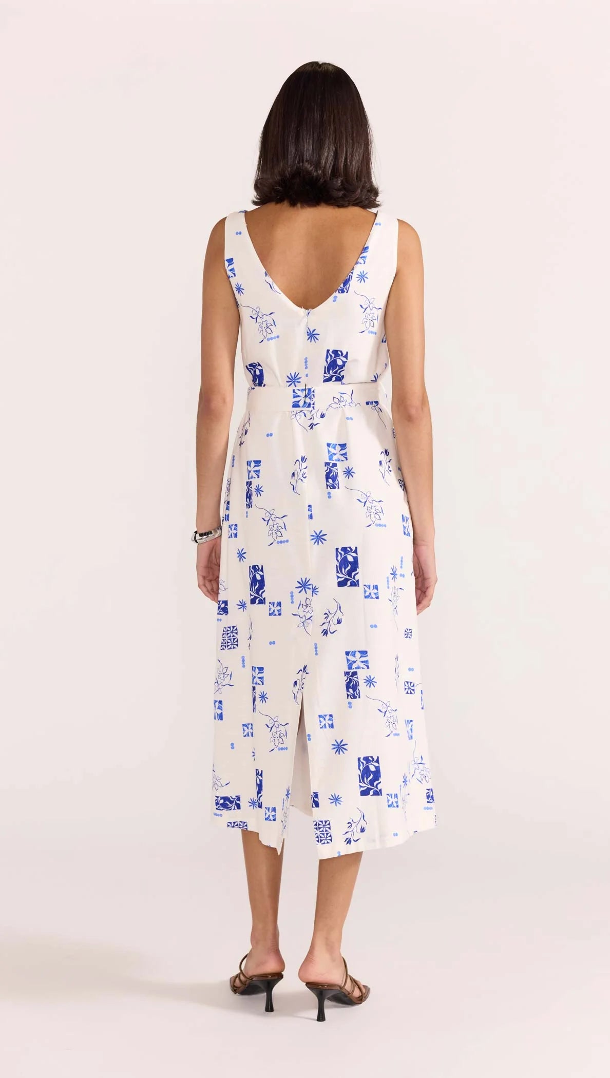 Marella Belted Midi Dress - White/Blue