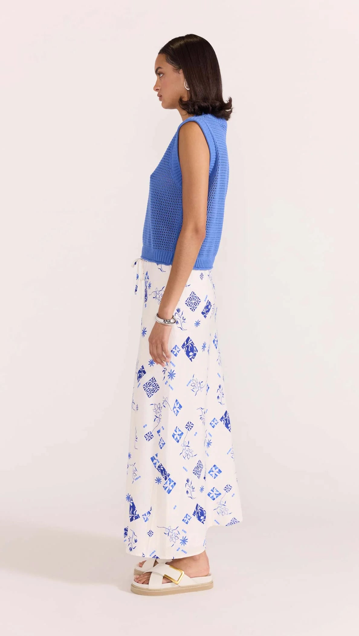 Marella Bias Midi Skirt - White/Blue