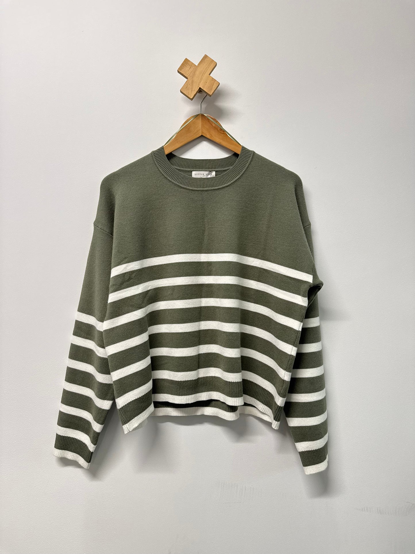 Lottie Stripe Sweater - Khaki/White