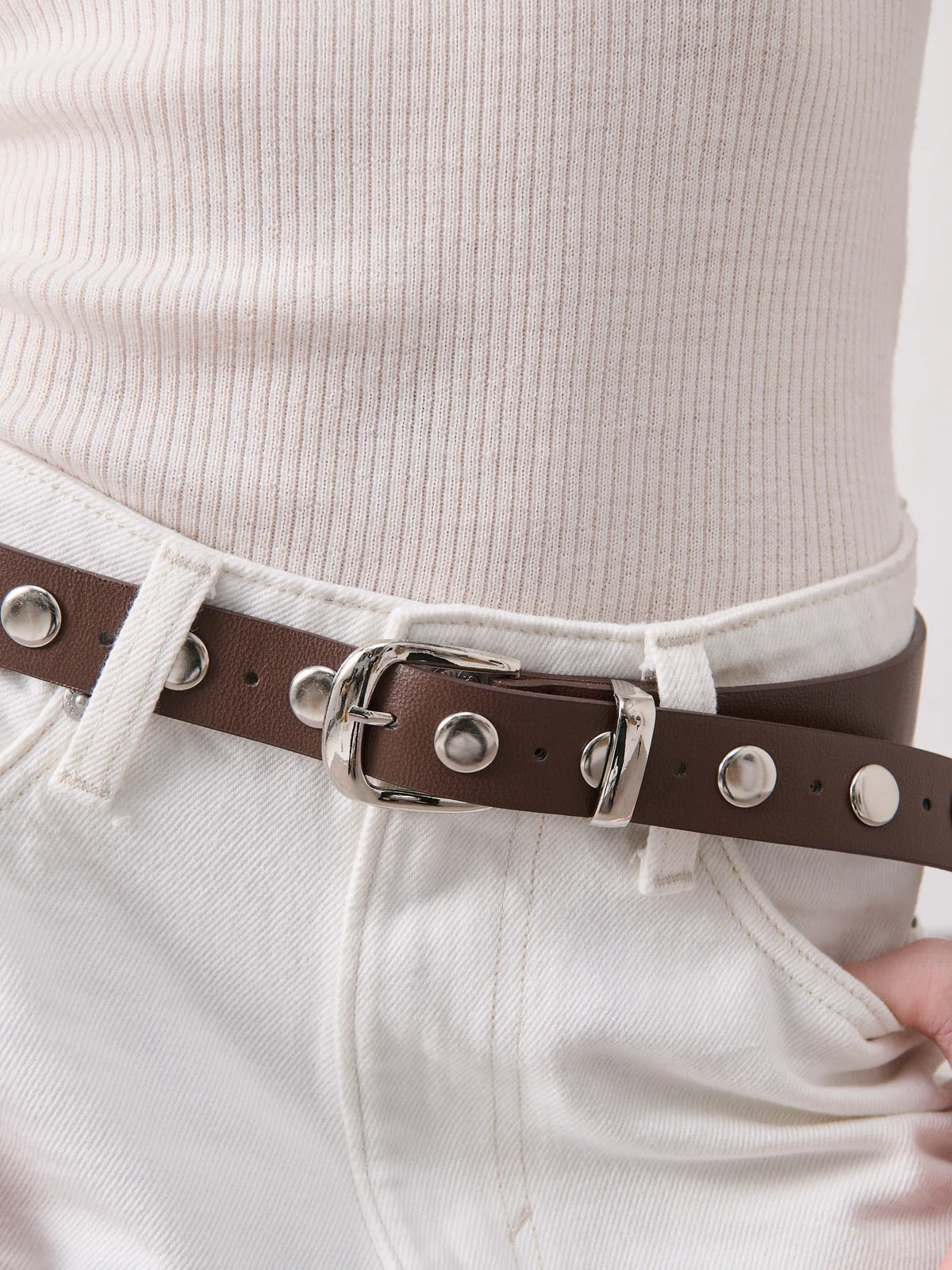 Linda Studded Western Belt in Brown