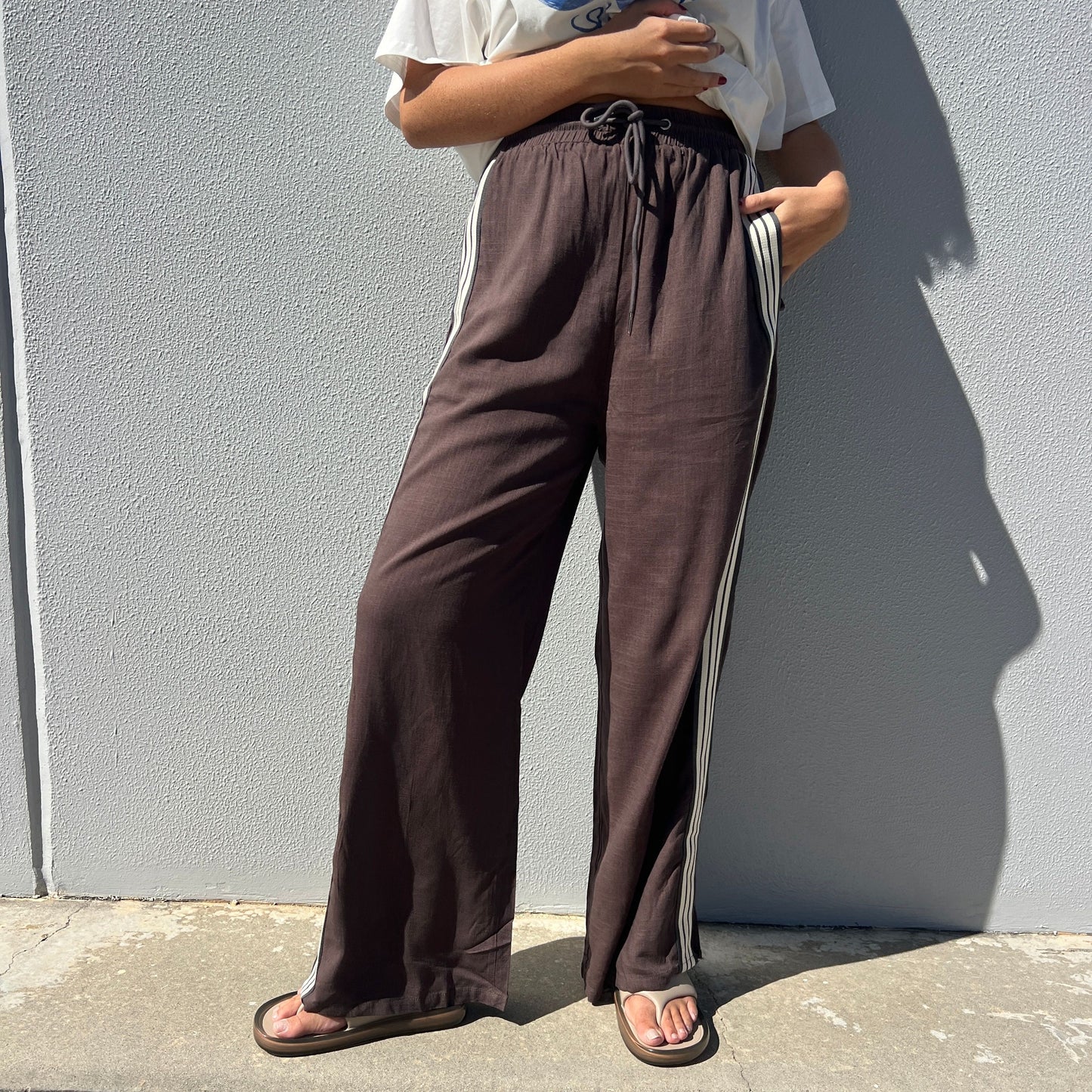 Lola Stripe Pant - Chocolate