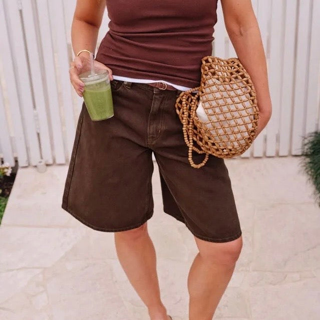Olive Belted Denim Short