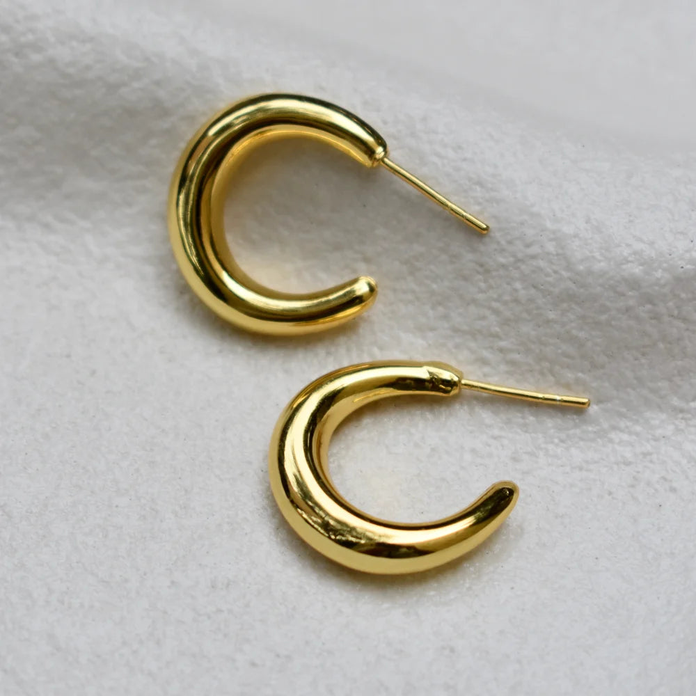 Large Croissant Hoops - Gold