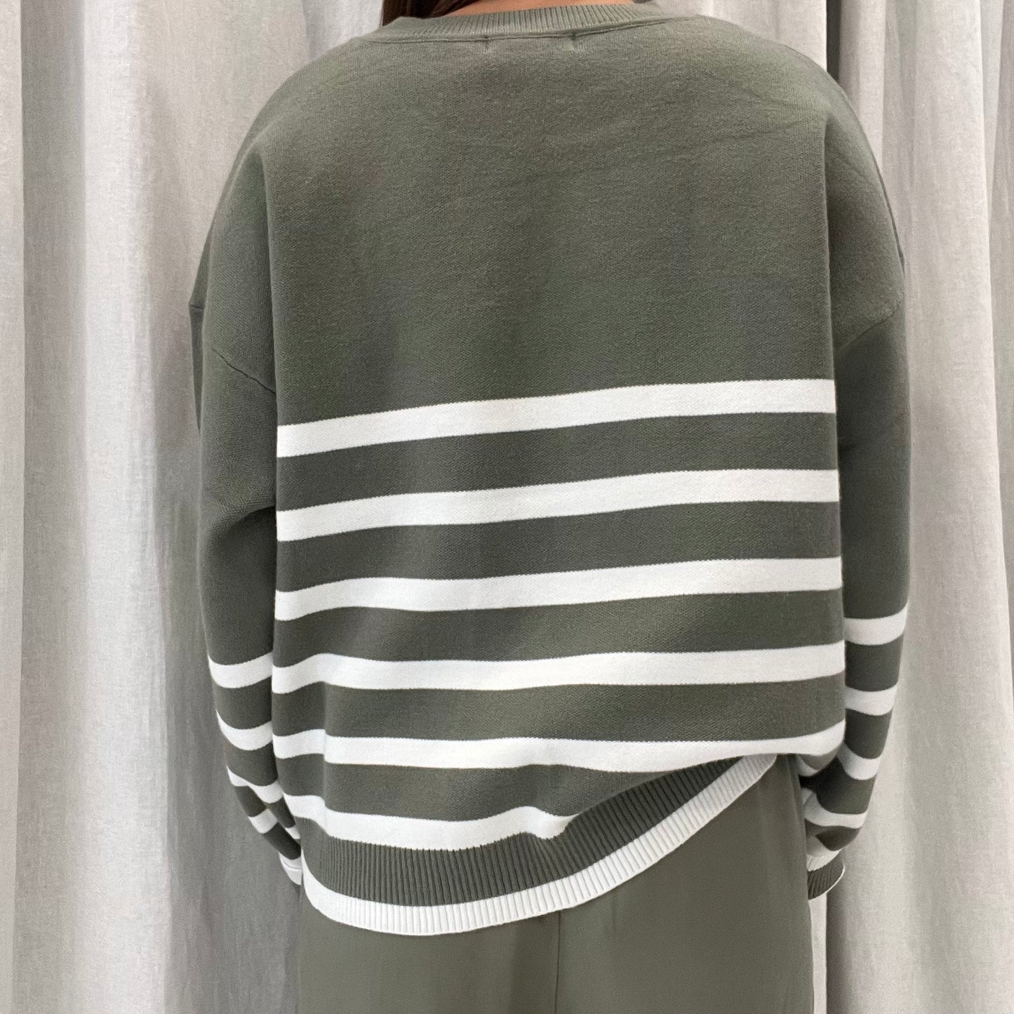 Lottie Stripe Sweater - Khaki/White