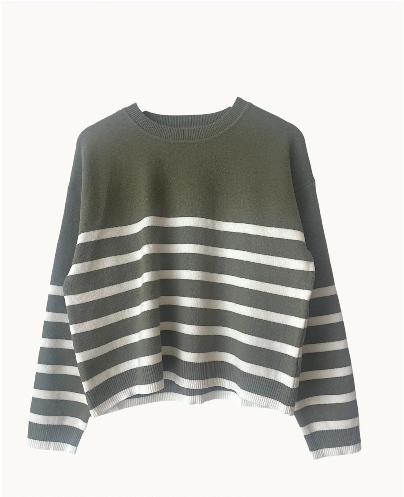 Lottie Stripe Sweater - Khaki/White