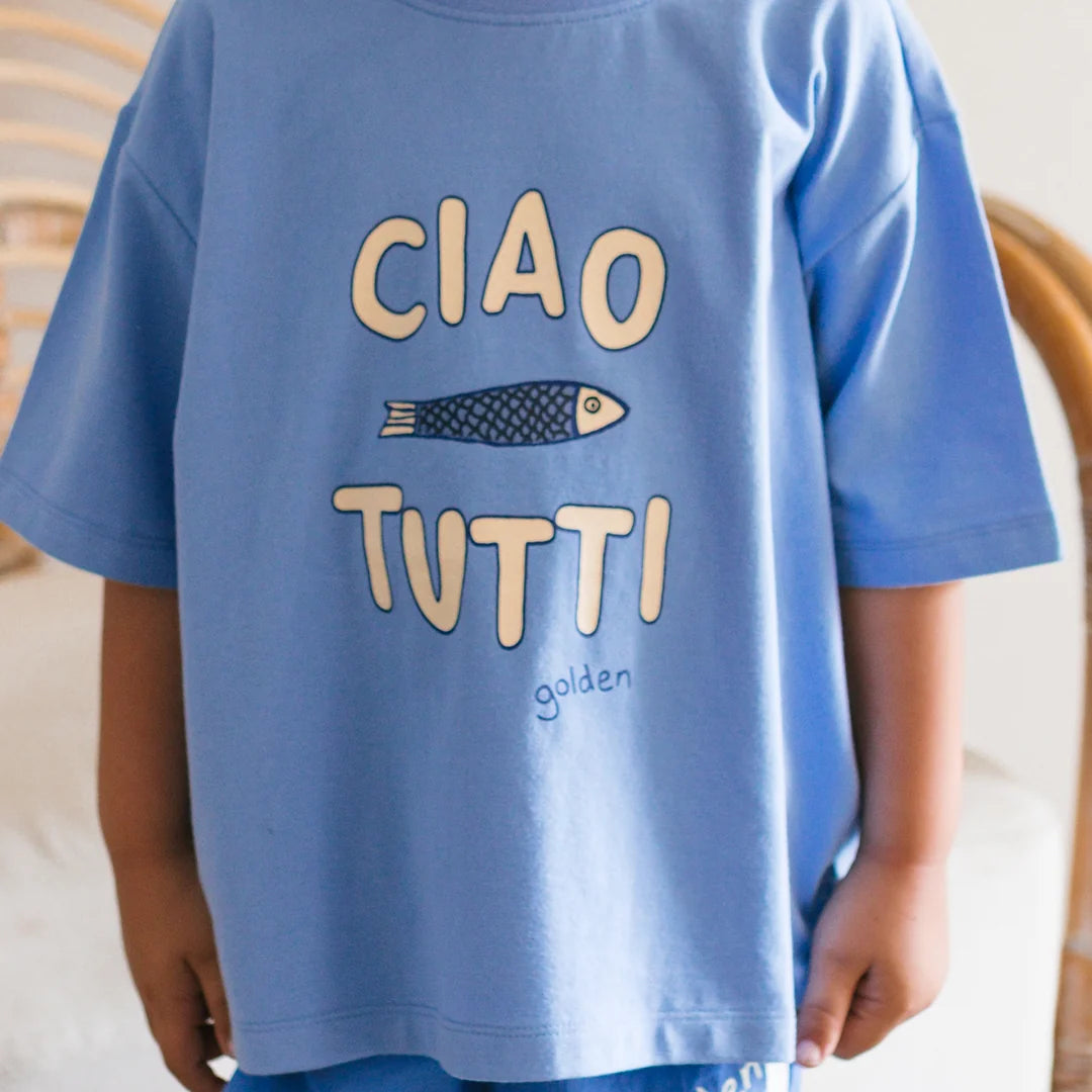 Ciao Tutti Pesci Mid Sleeve Tee Pool Blue