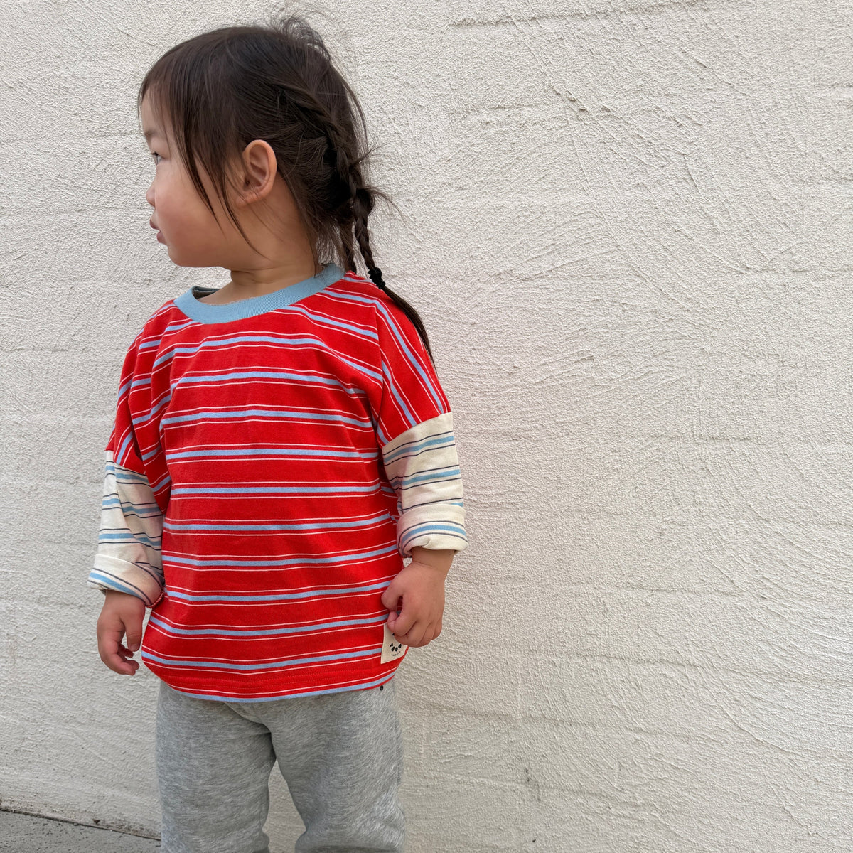 Rowan Stripe Cotton Long Sleeve Top - Poppy/Cream