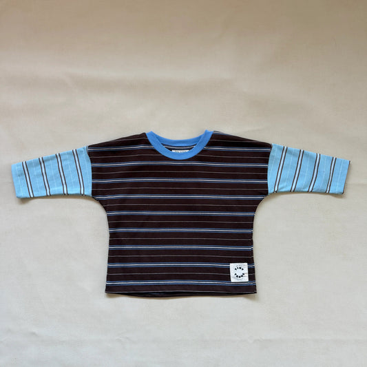 Rowan Stripe Cotton Long Sleeve Top - Cocoa/Blue