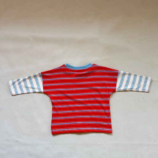 Rowan Stripe Cotton Long Sleeve Top - Poppy/Cream