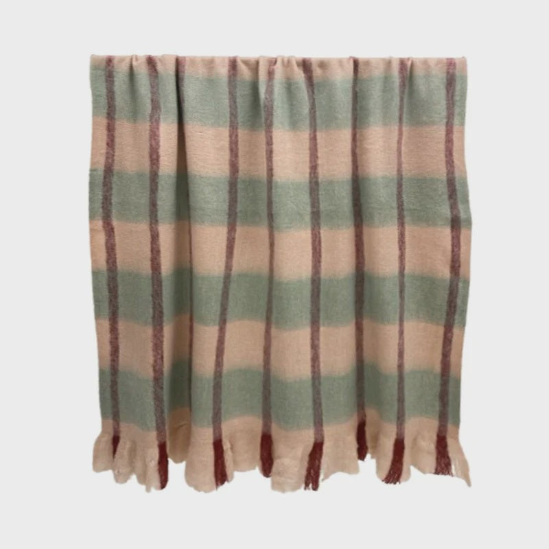 Wool Blend Throw - Burgundy/blue
