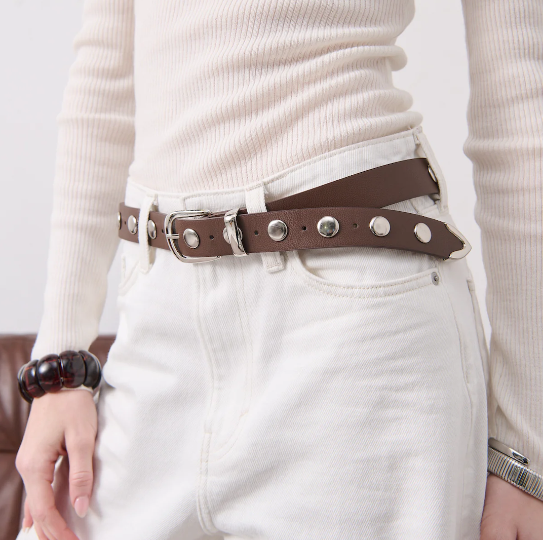 Linda Studded Western Belt in Brown