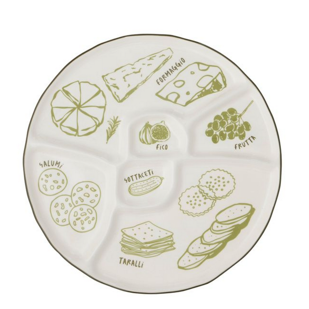 Large Deli Ceramic Divided Cheese Platter Green - CLICK & COLLECT ONLY