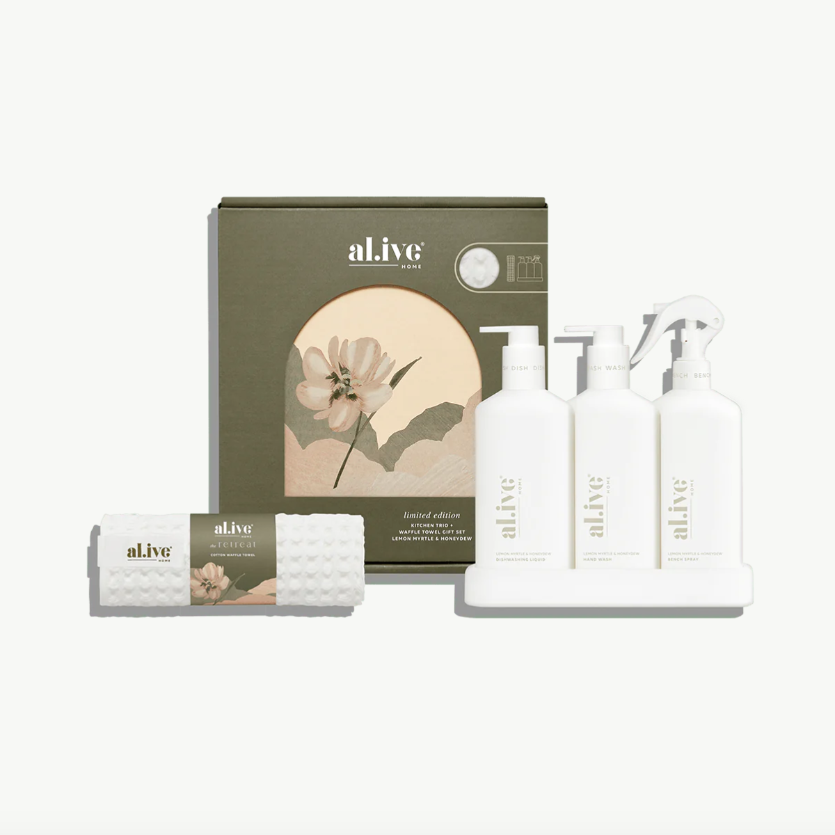 kitchen trio & towel gift set - lemon myrtle & honeydew