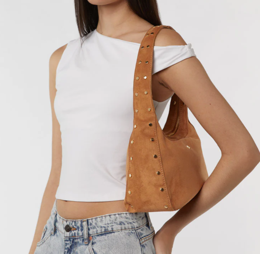 Soho Studded Shoulder Bag - Tan Suede