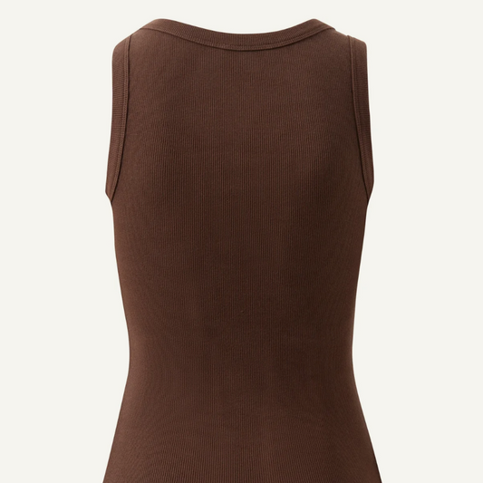 Zoe Contour Rib Scoop Tank - Brown