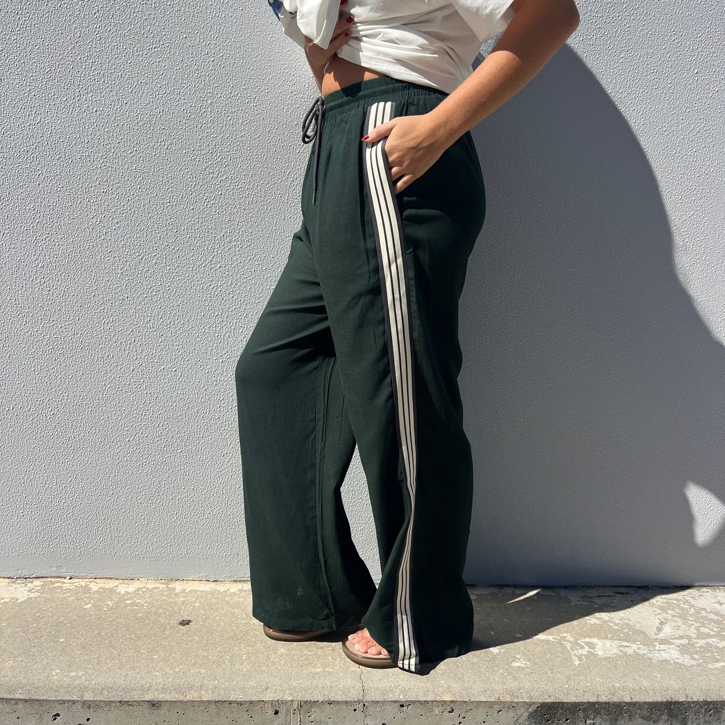 Lola Stripe Pant - Deep Green
