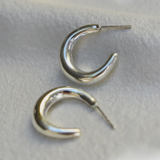 Large Croissant Hoops - Silver