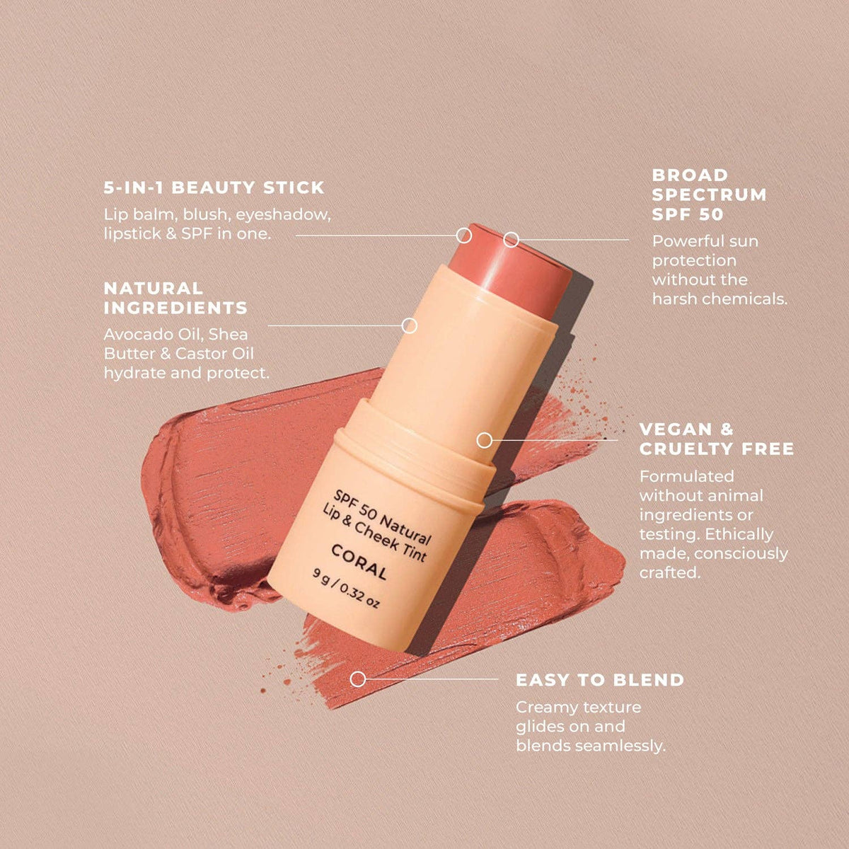 SPF 50 Natural Lip & Cheek Tint: Coral