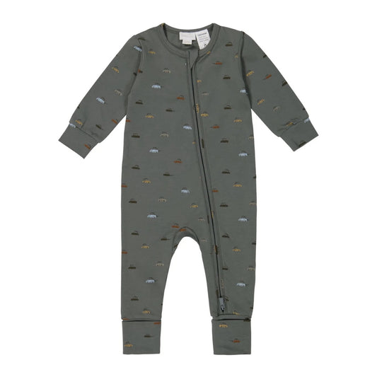 Organic Cotton Modal Reese Zip Onepiece - Vintage Cars Agave