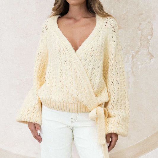 Scarlett Wrap Knit Top - Butter