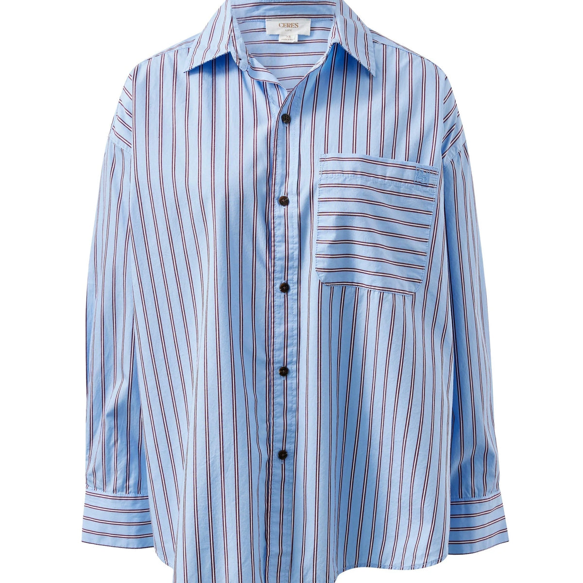 Peta Oversized Shirt - Sky Blue/Burgundy Stripe