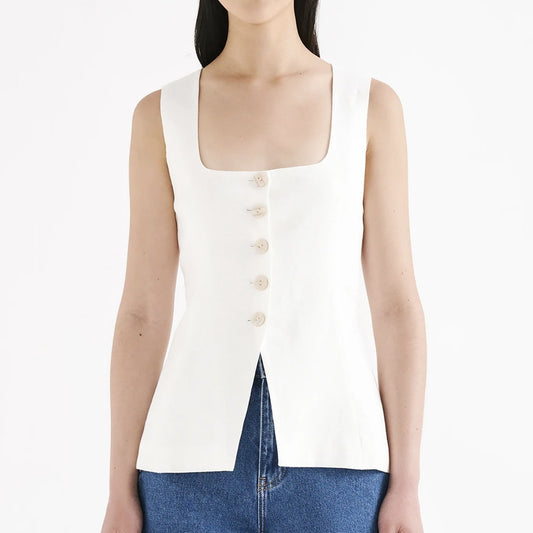 Clio Linen Vest - White