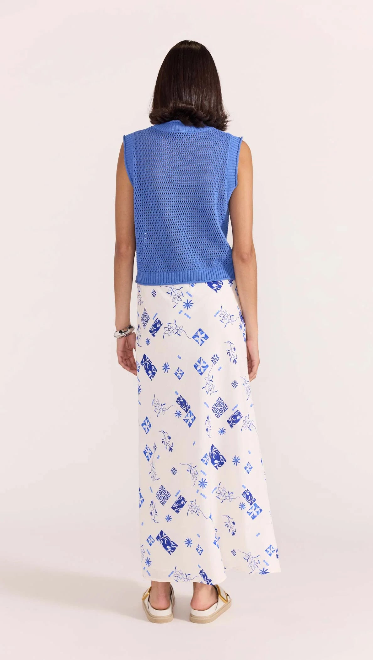 Marella Bias Midi Skirt - White/Blue