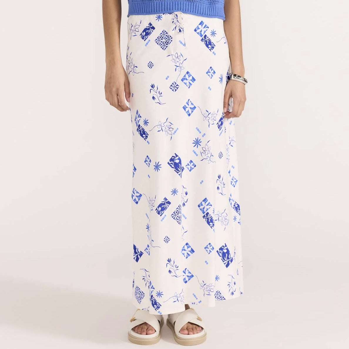 Marella Bias Midi Skirt - White/Blue