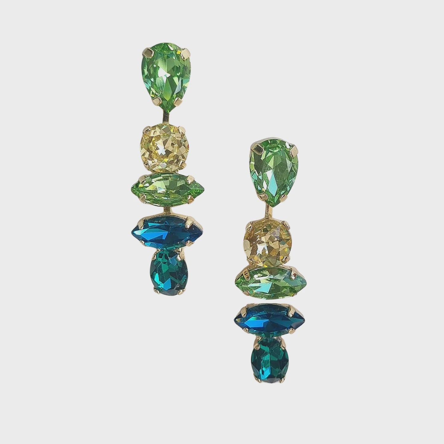 Gloria Cascading Gem Earrings - Green