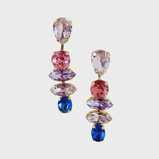 Gloria Cascading Gem Earrings - Pink