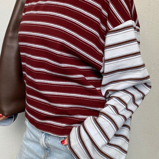 Kennedy Stripe LS Tee - Maroon/Blue