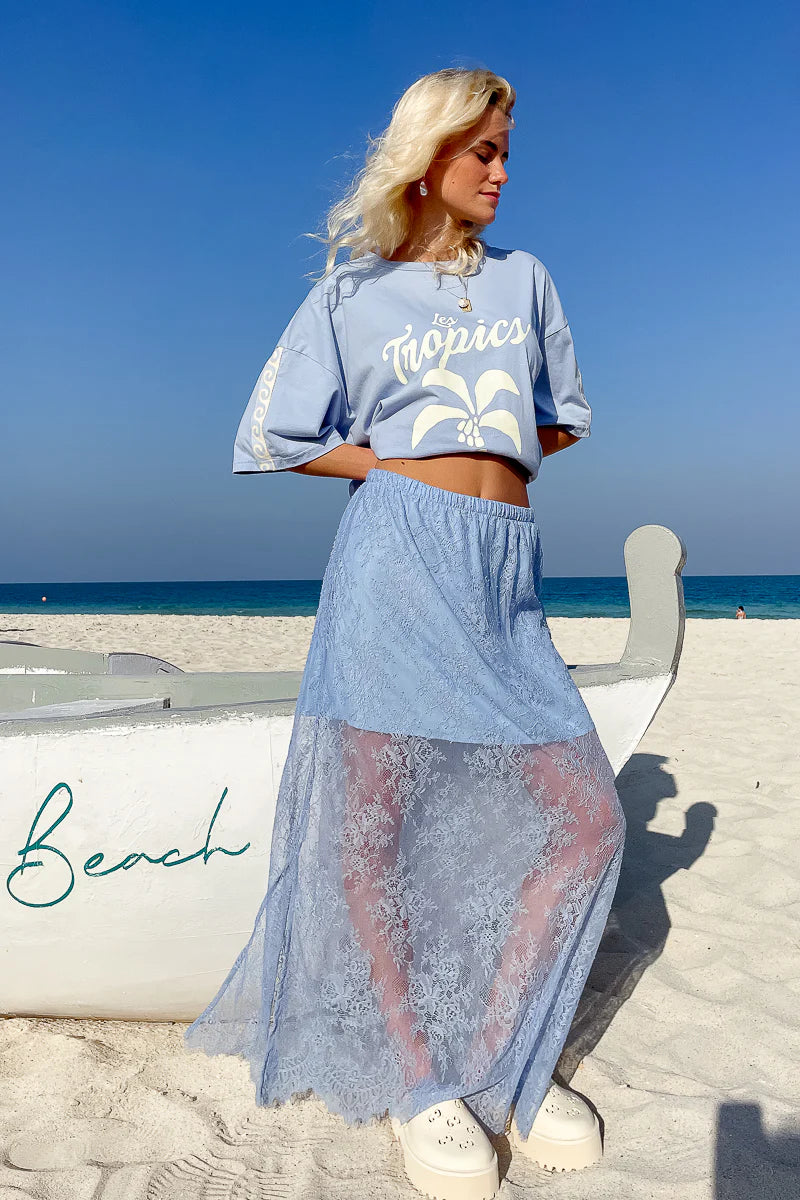 Daintree Lace Skirt - Dusty Blue