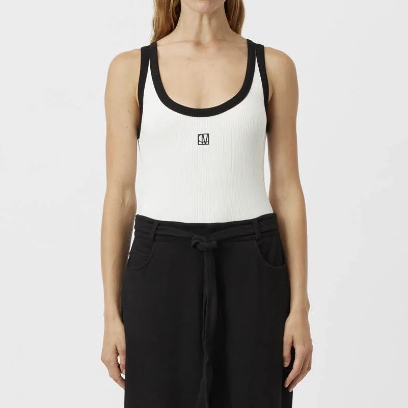 Nora Contrast Bind Scoop Neck Tank - White/Black