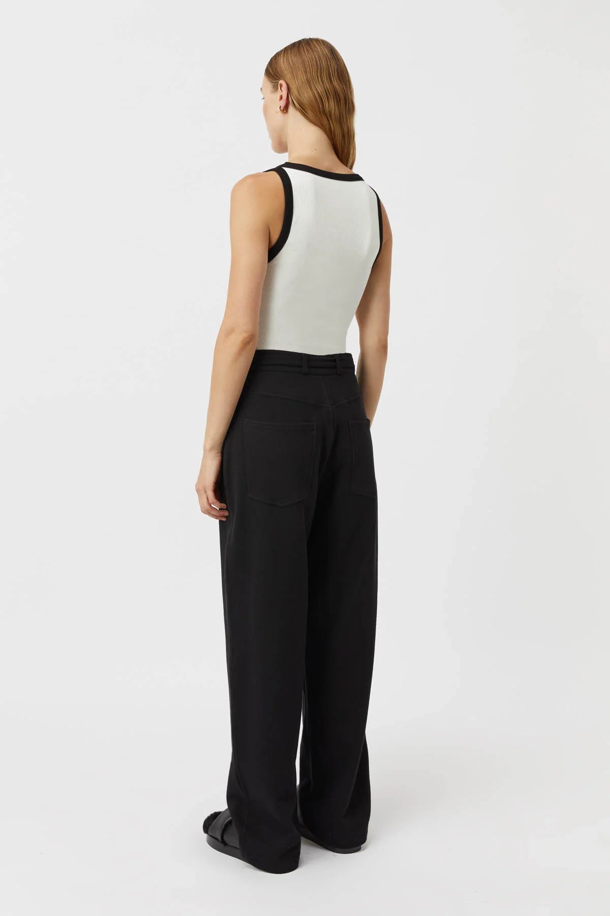 Nora Contrast Bind Scoop Neck Tank - White/Black