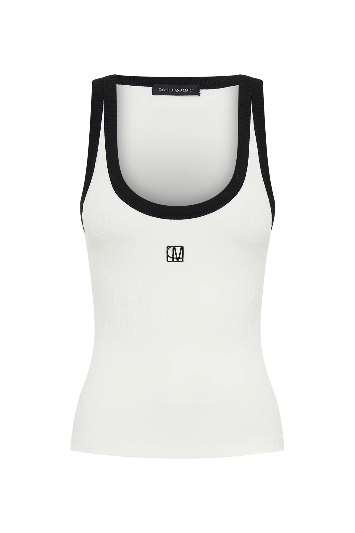 Nora Contrast Bind Scoop Neck Tank - White/Black