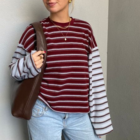 Kennedy Stripe LS Tee - Maroon/Blue