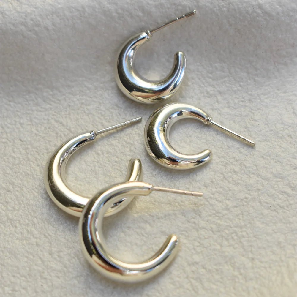 Large Croissant Hoops - Silver