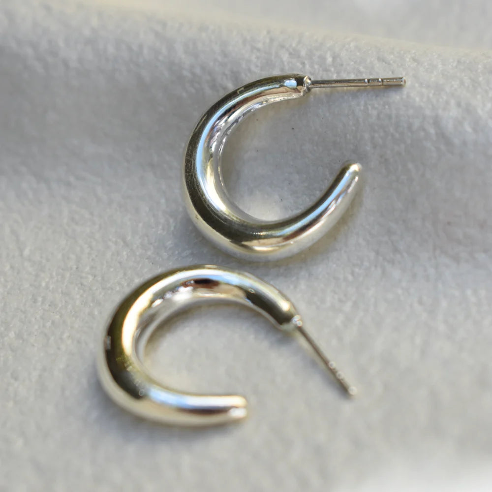 Large Croissant Hoops - Silver