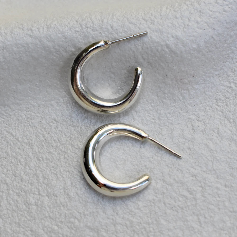 Large Croissant Hoops - Silver