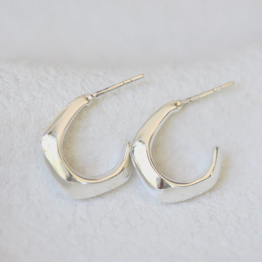 Abstract Croissant Hoops - Silver