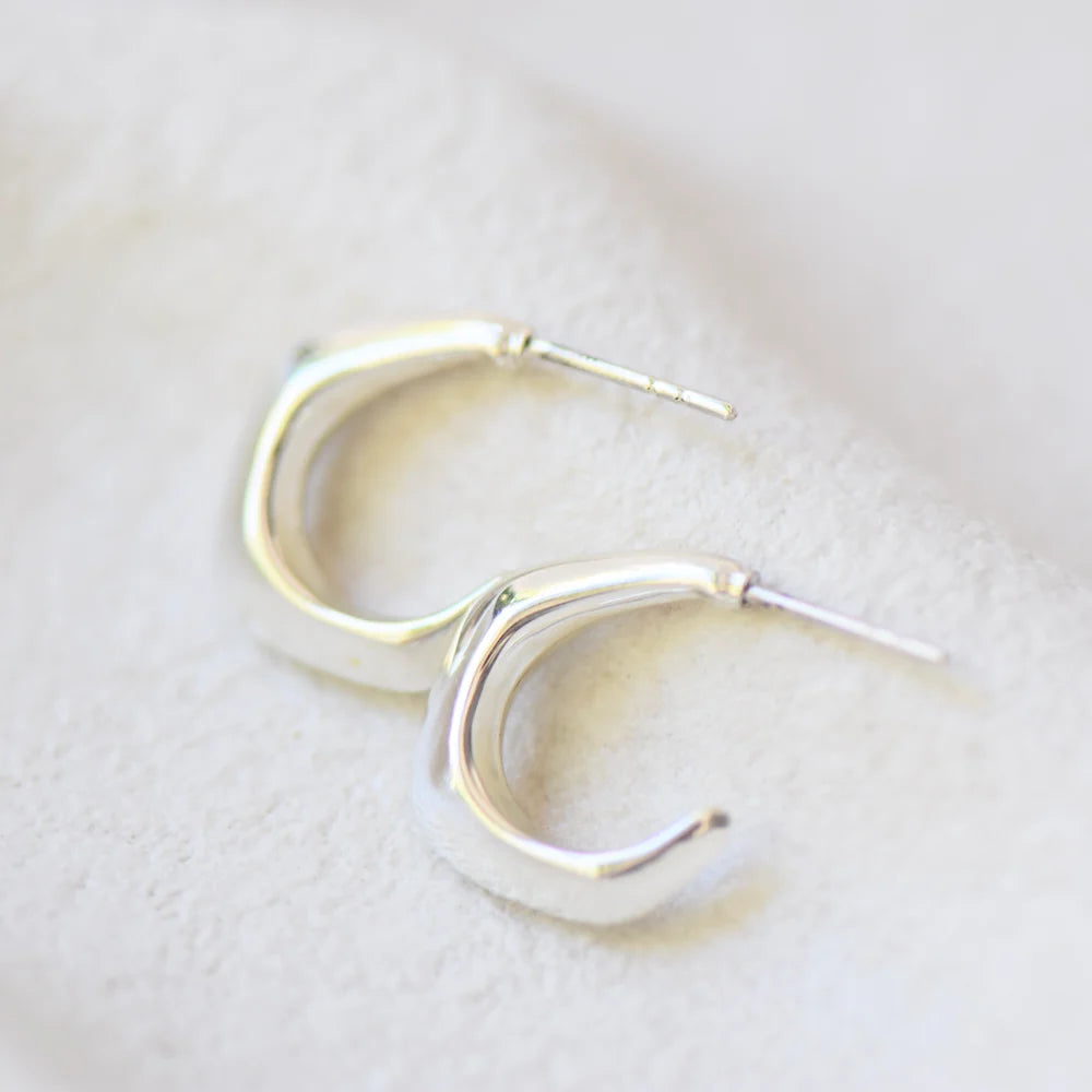 Abstract Croissant Hoops - Silver