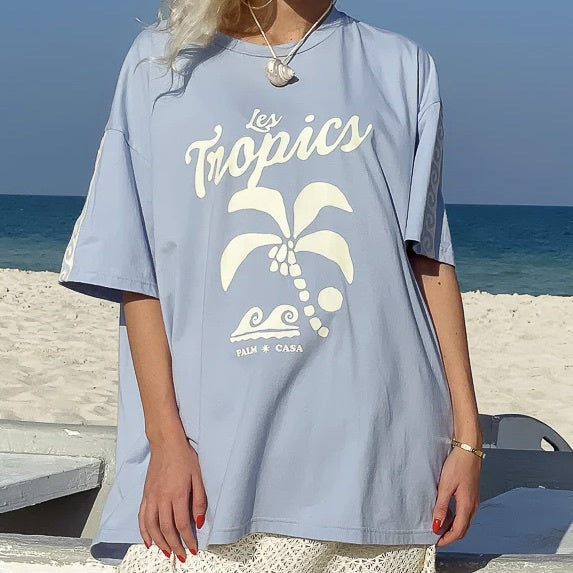 Palm Tropics T-Shirt - Pale Blue