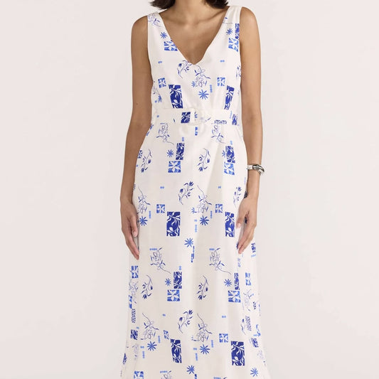 Marella Belted Midi Dress - White/Blue