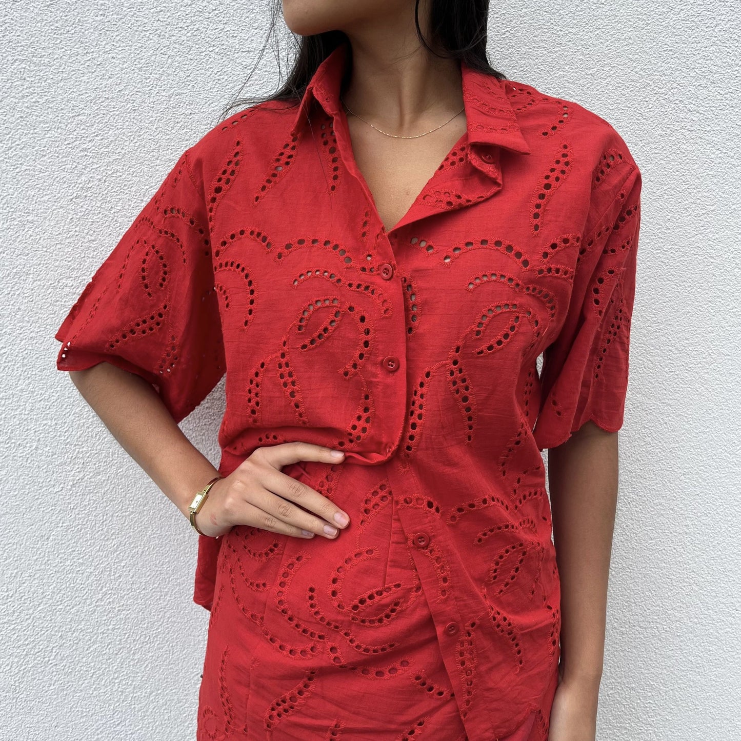 Broderie Anglaise Shirt - Red