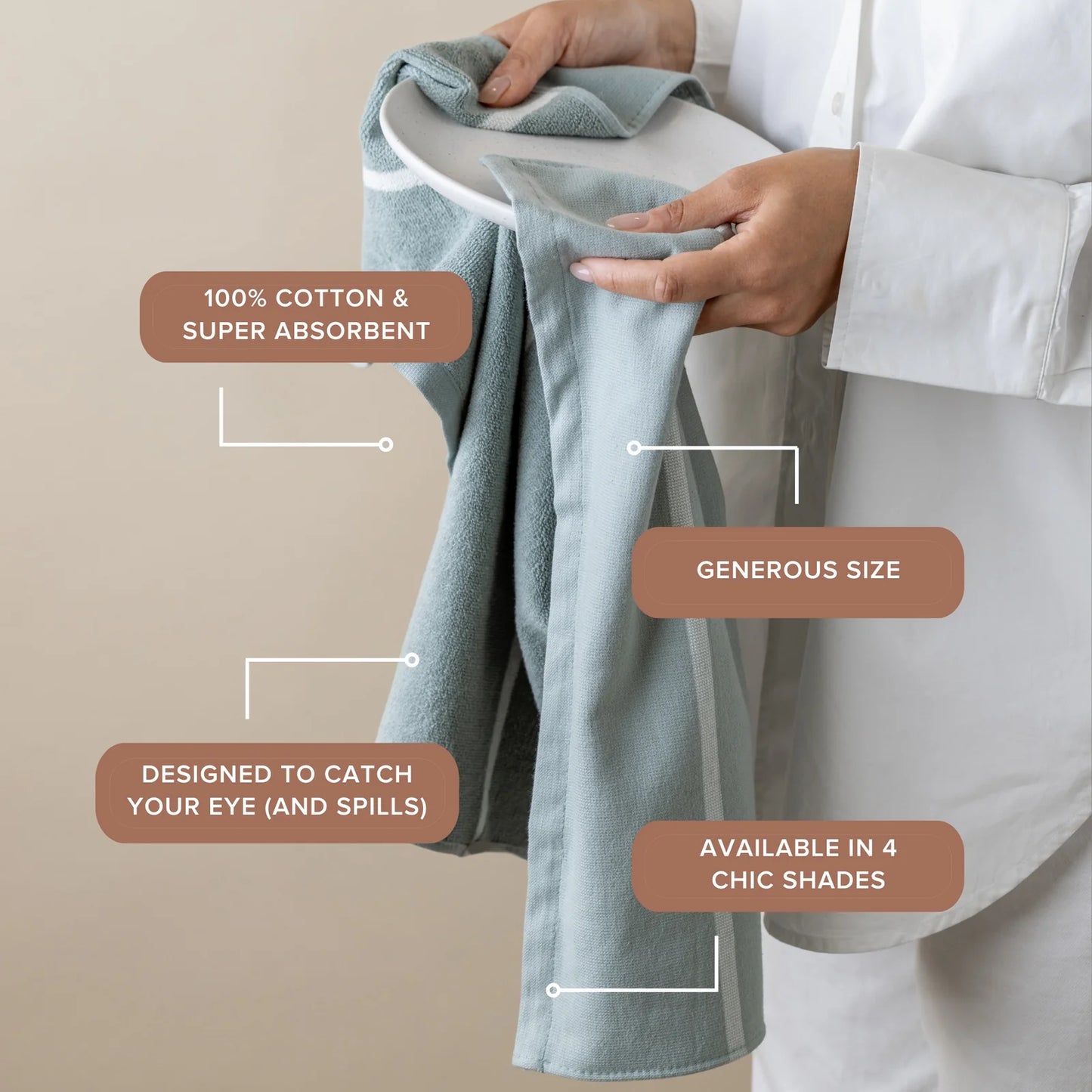 Between The Lines Tea Towel II - Green Tea