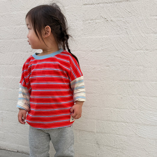 Rowan Stripe Cotton Long Sleeve Top - Poppy/Cream