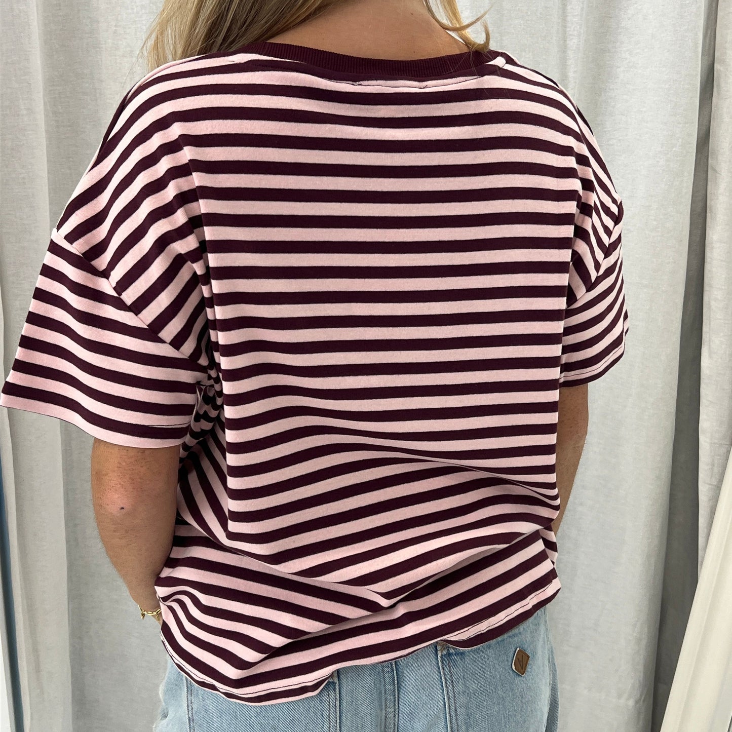 Claire Tuck Tee - Stripe pink/Burgundy